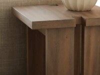 Rowe - Wooden Side Table With Cut-Out Design Near Beige Sofa With White Pillows