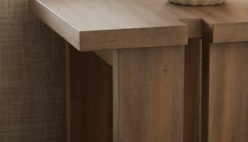 Rowe - Wooden Side Table With Cut-Out Design Near Beige Sofa With White Pillows