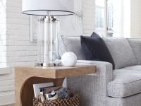 Rowe - Wooden Side Table With Woven Basket Under White Lamp Near Grey Sofa Home Decor